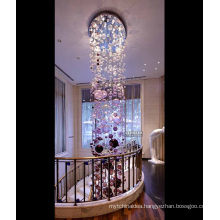 Modern long stair black glass hubble-bubble pendant lighting villa